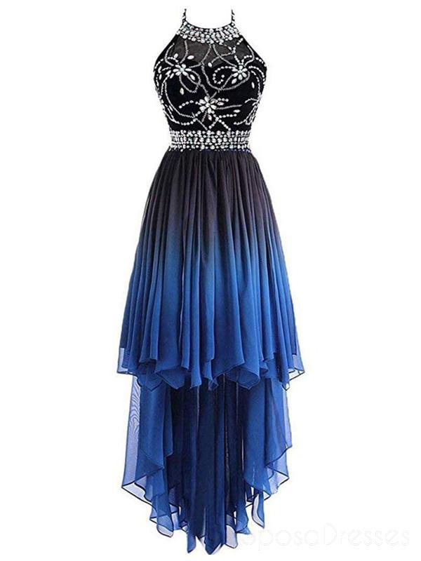 Elegant Beaded High-Low Chiffon Ombre Evening Gown - Prom Dress & Sweet 16 Party Dress for Women | Perfect for Formal Events, Homecoming, Quinceañera & Special Occasions