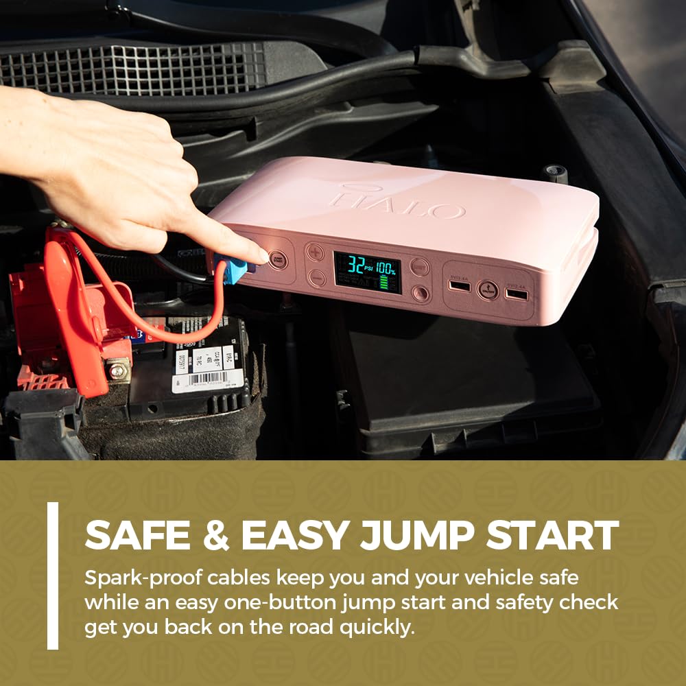 HALO Bolt Air+ Portable Car Jump Starter with Built-in Air Compressor | Digital Display Power Bank for Charging Phones, Tablets & More | Emergency Vehicle Battery Booster for Roadside Assistance & Outdoor Adventures
