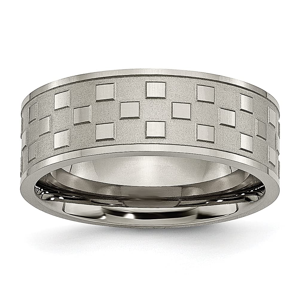 ICE CARATS Titanium Checkered 8mm Wedding Band Ring for Women - Elegant Fashion Jewelry Gift for Her - Perfect for Anniversaries, Engagements & Special Occasions