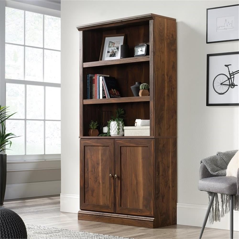 Pemberly Row 3-Shelf Tall Modern Engineered Wood Storage Bookcase in Walnut - Stylish Bookshelf for Living Room, Office & Bedroom Organization