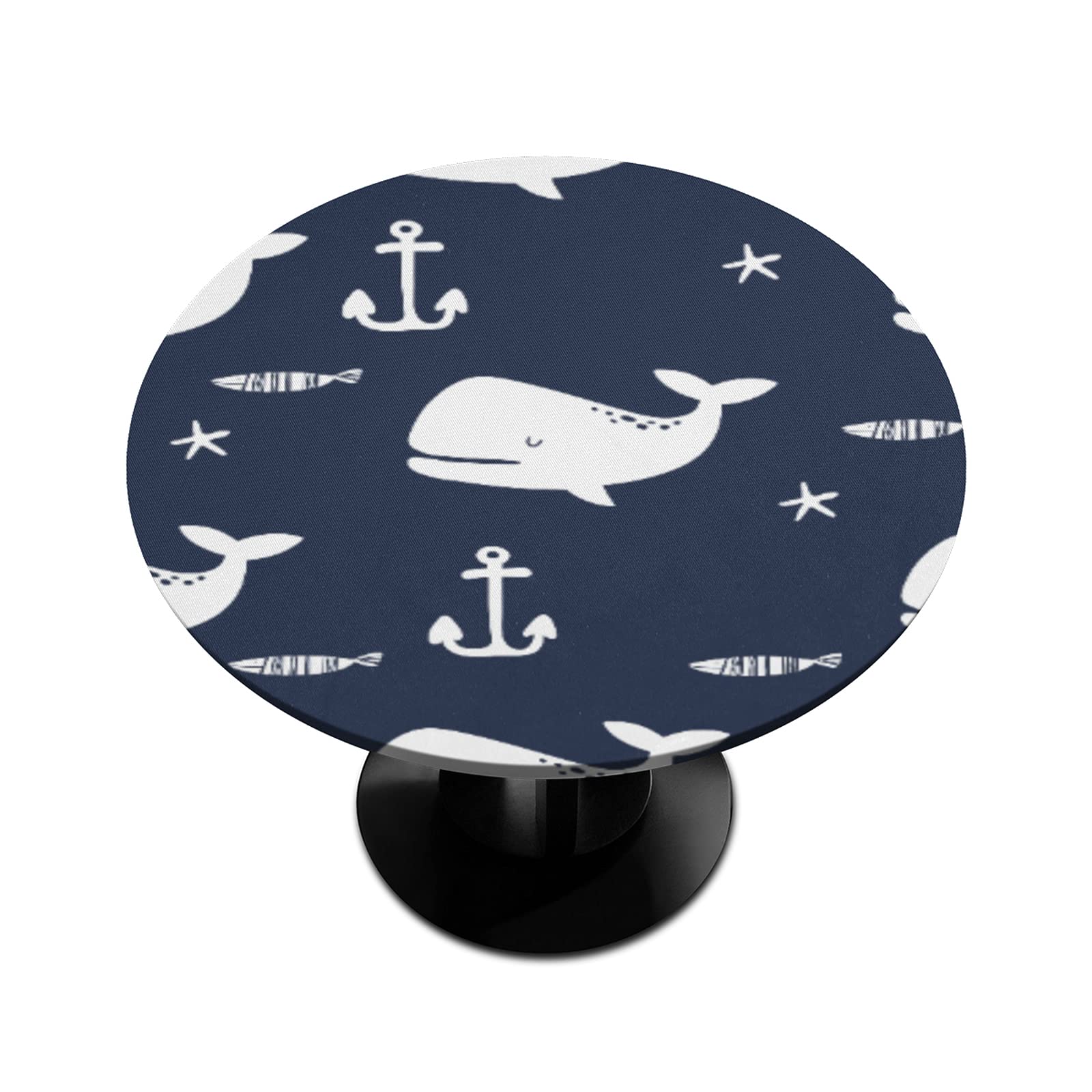 Whale Round Fitted Tablecloth with Elastic Edge - Waterproof Wipeable Ocean Sea Anchor Design for Kitchen, Dining Table, Party & Picnic | Perfect for Beach Themed Decor, Outdoor Gatherings and Family Meals