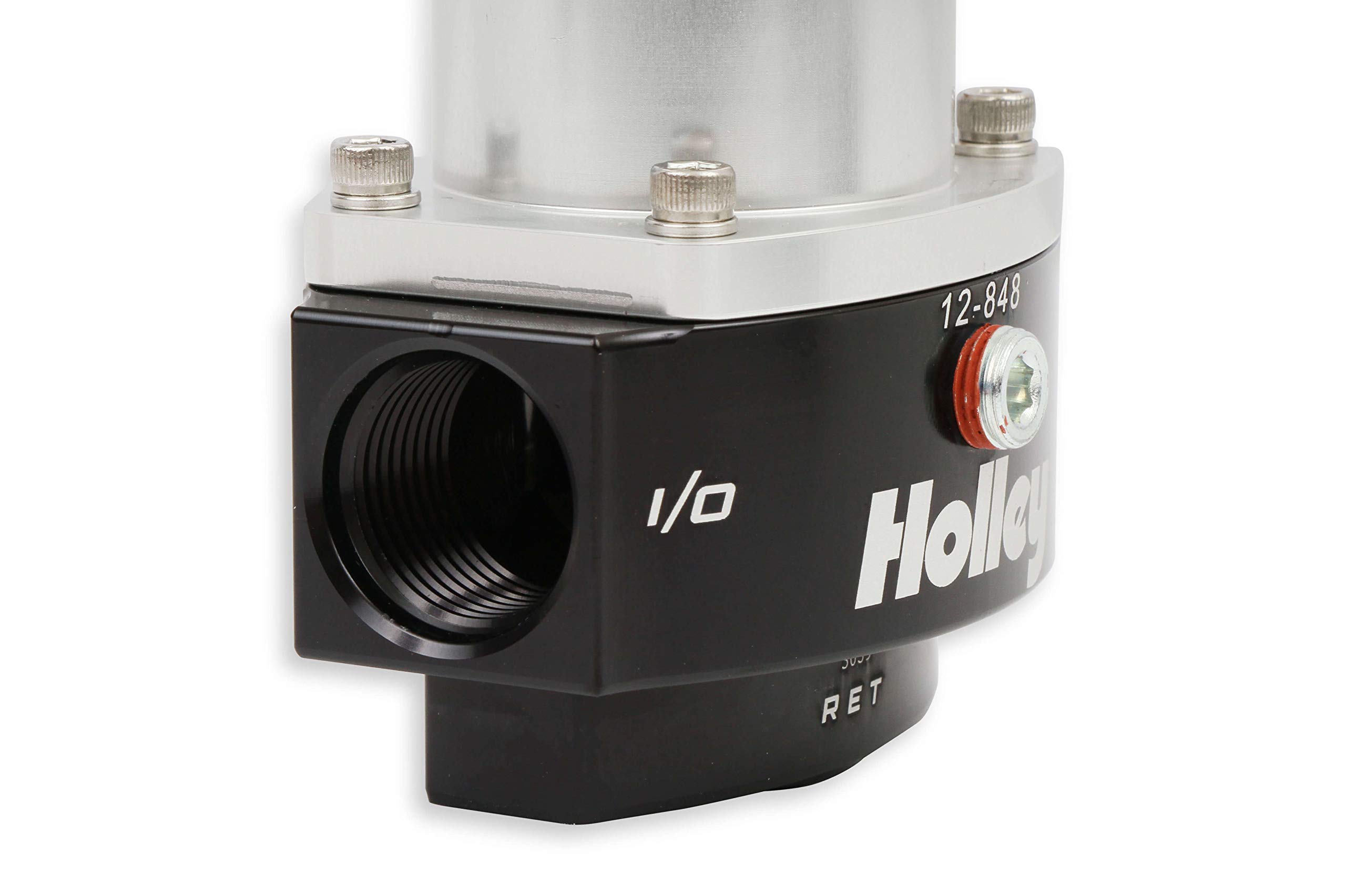 Holley 12-848 Billet Fuel Pressure Regulator - 10AN Inlet/Outlet, 8AN Return, 40-70 PSI, Black Anodized - High Performance Fuel System for Racing & Custom Cars
