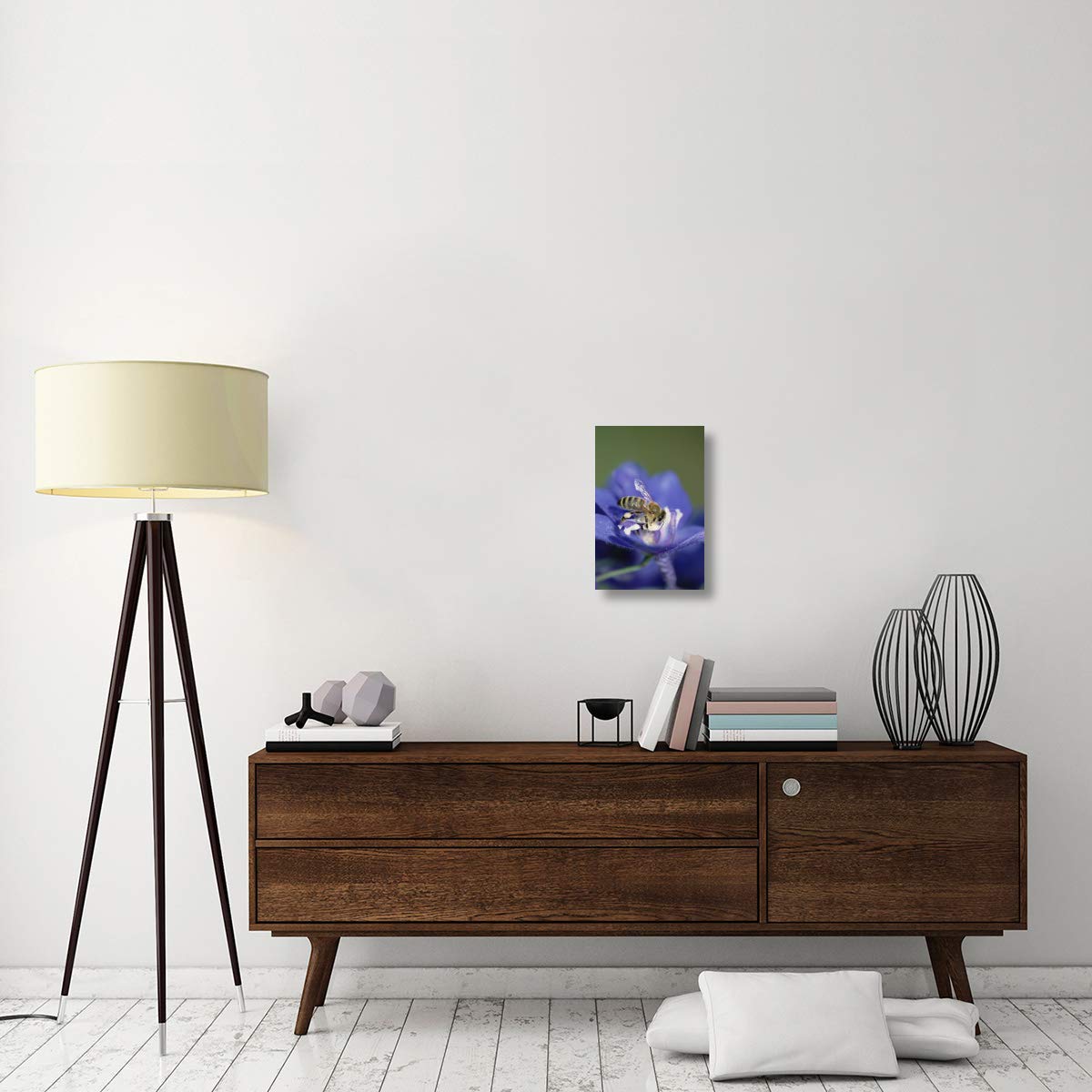 Honey Bee Gathering Pollen from Flower Canvas Wall Art - 12x18 Inches - Nature Inspired Home Decor for Living Room, Bedroom & Office
