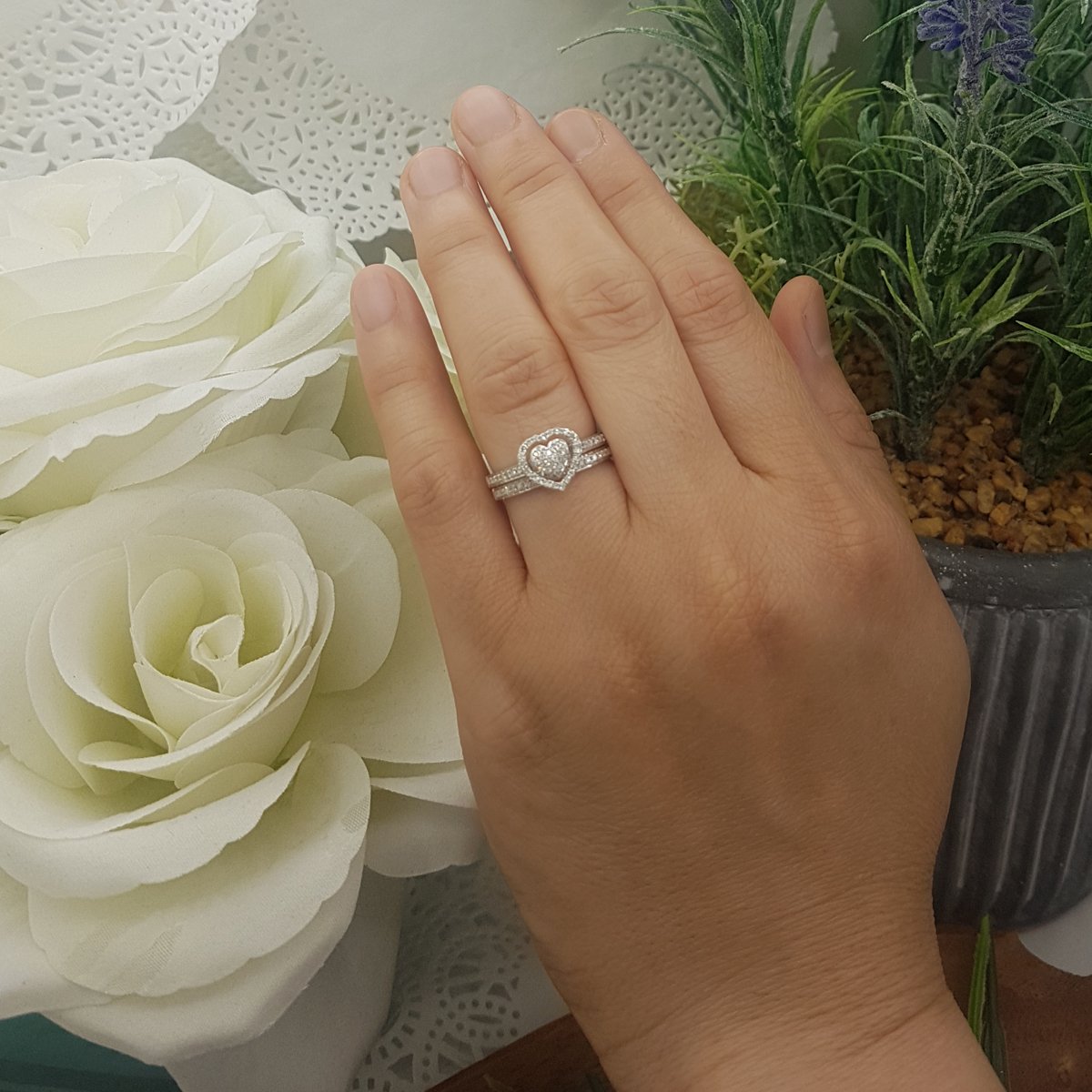0.40 Carat Round Cut Diamond Heart Shaped Engagement Ring Set for Women - Sterling Silver Bridal Jewelry - Perfect for Proposals, Anniversaries & Romantic Gifts