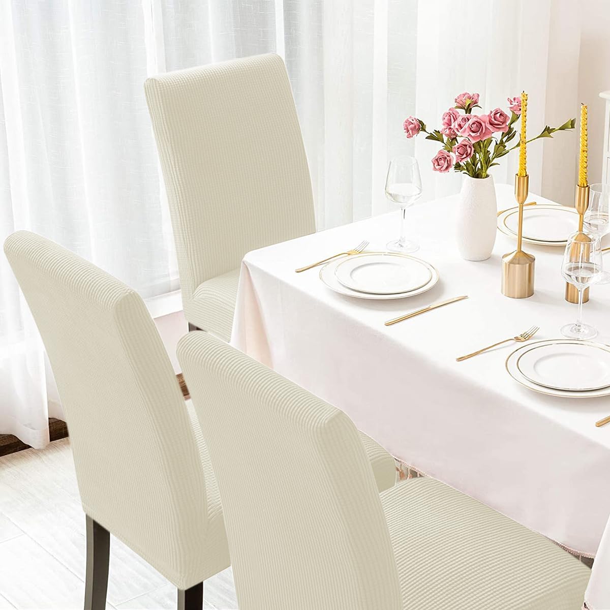 6-Pack Cream Dining Chair Covers - Stretchable Parsons Chair Slipcovers for Kitchen & Dining Room, Washable & Durable Seat Protectors (Perfect for Parties, Weddings & Everyday Use)