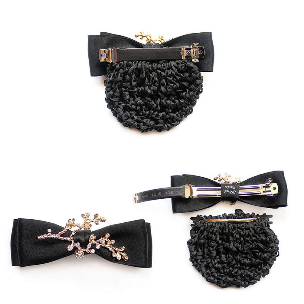 Elegant Rhinestone Bowknot Hair Bun Cover - Detachable French Barrette Snood Hairnet for Women (Black) | Perfect for Weddings, Parties & Formal Events