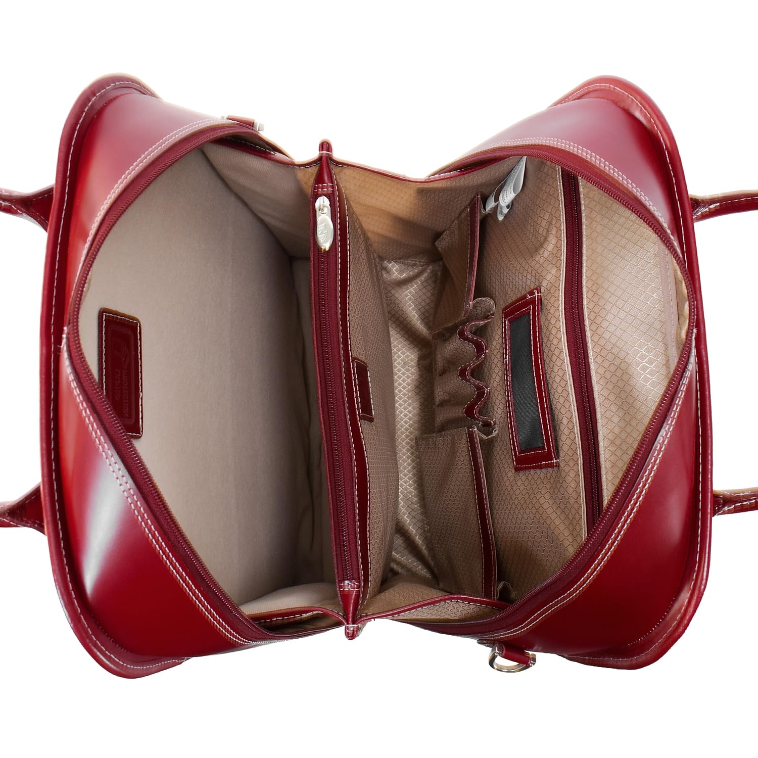 McKlein W Series Leather Laptop Roller Briefcase - Sand Leather with Red Trim (Model 96496) | Professional Business Travel Carry-On for Work & Office Commute