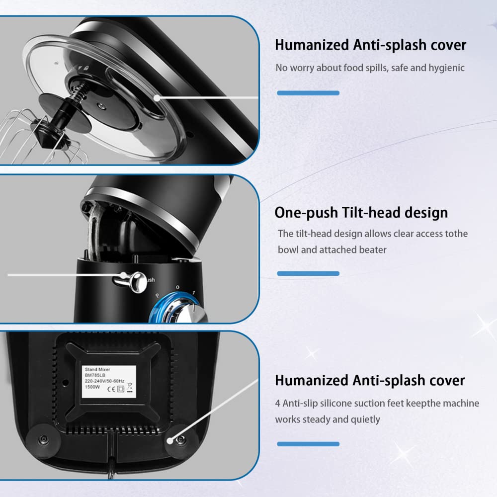 6-Speed Stand Mixer for Baking Bread, Cakes & Cookies - Electric Kitchen Mixer with Dough Hook, Flat Beater & Whisk - Perfect for Home Bakers & Professional Chefs - Ideal for Birthday Parties, Holiday Baking & Restaurant Use (Black)