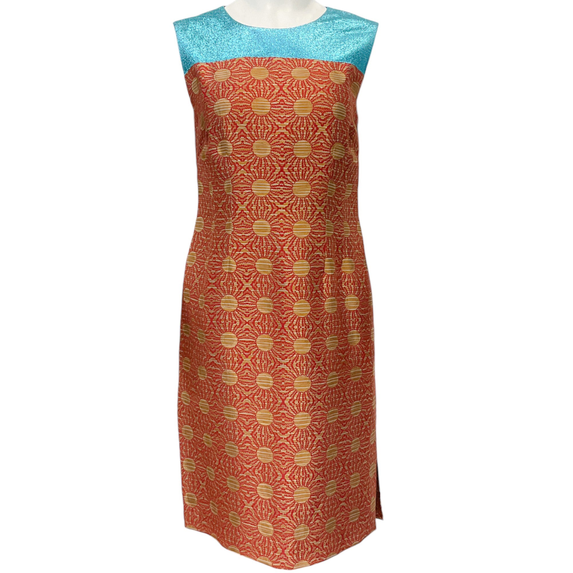 Dries van Noten Rust & Turquoise Brocade Sleeveless Dress for Women | Elegant Evening Gown for Cocktail Parties & Special Occasions