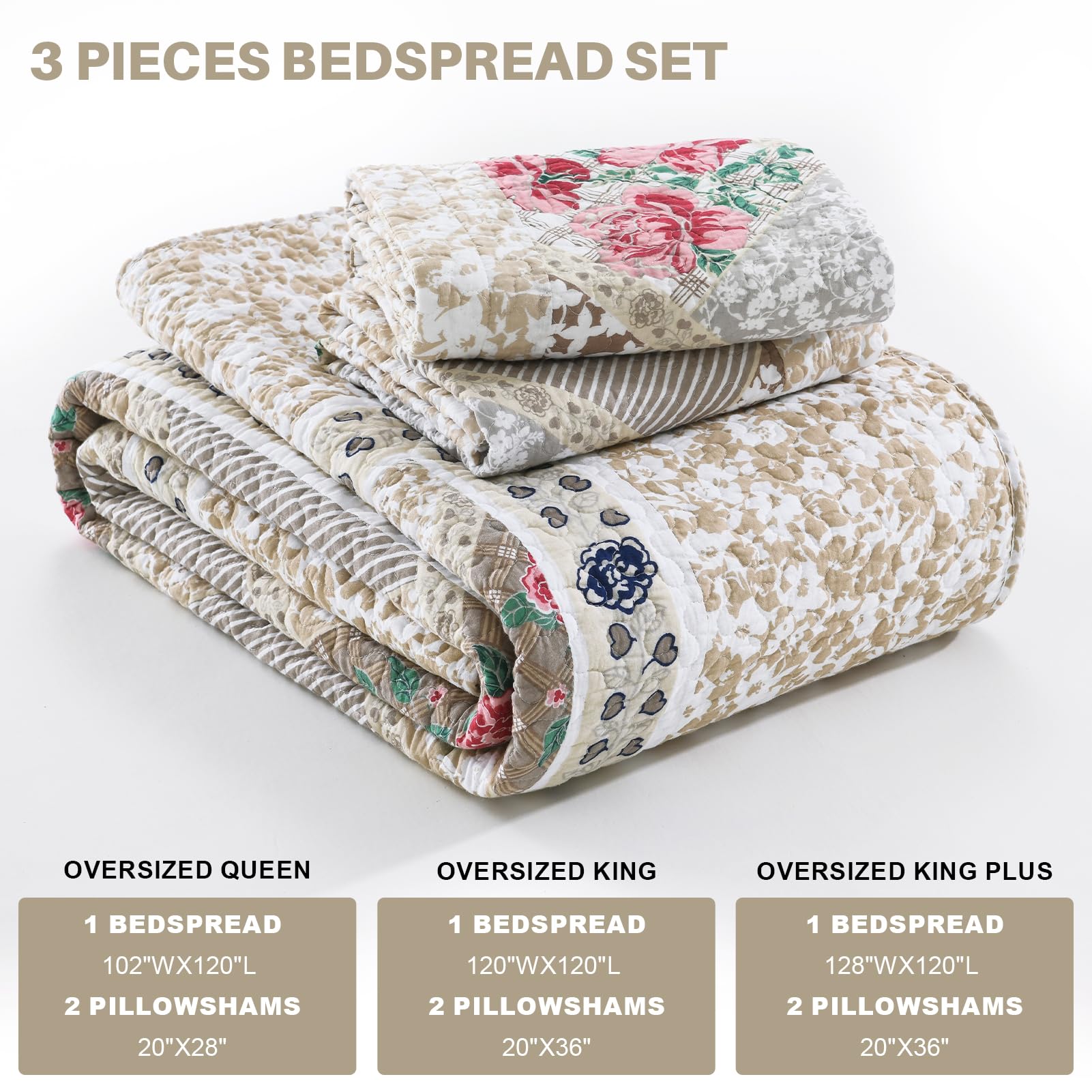 100% Cotton Oversized King Quilt Bedspread 120
