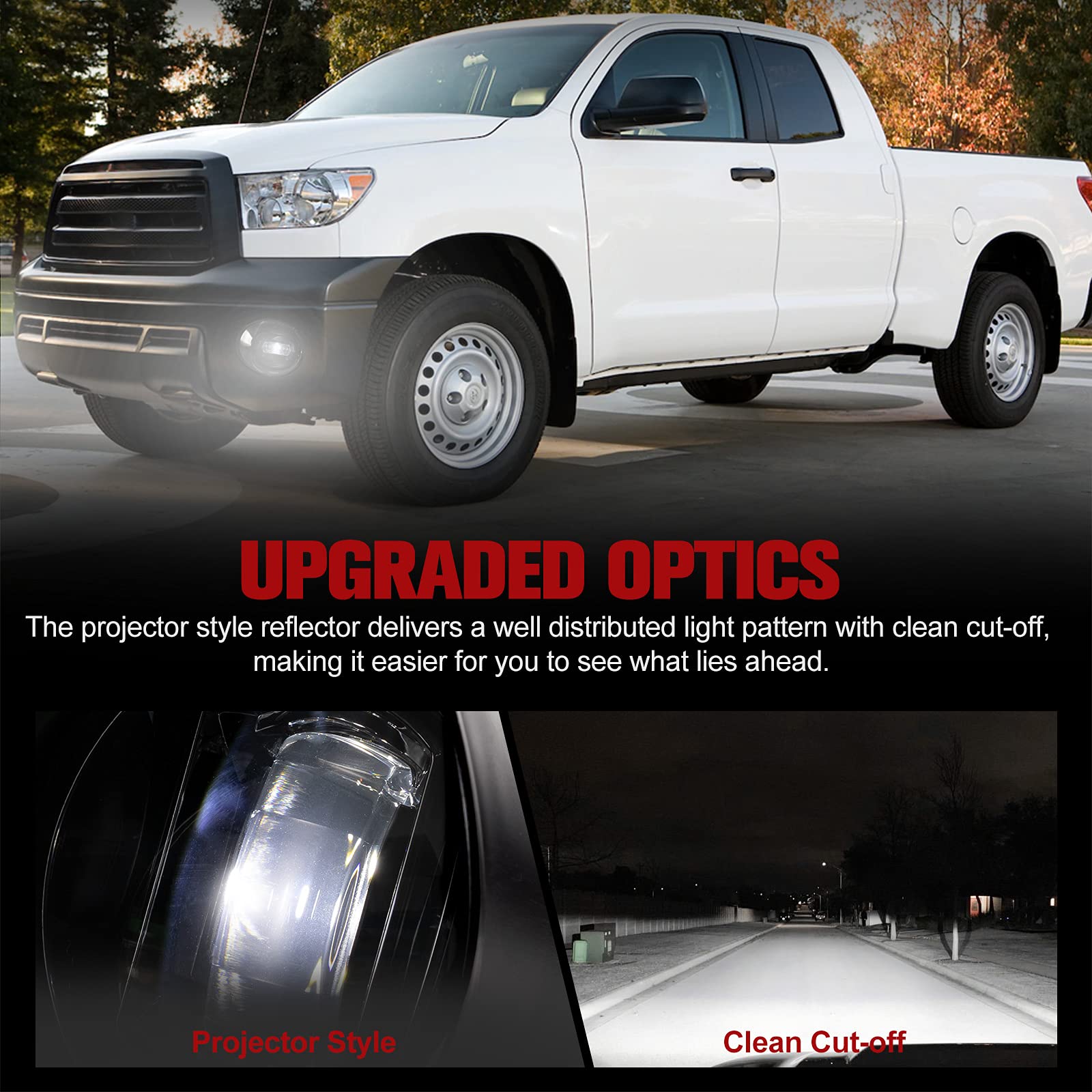FIERYRED LED Fog Lights for Toyota Tundra 2007-2013 & Sequoia 2008-2011 - Direct OEM Replacement with Clear Lens, IP68 Waterproof - Perfect for Off-Roading, Night Driving and Inclement Weather Conditions