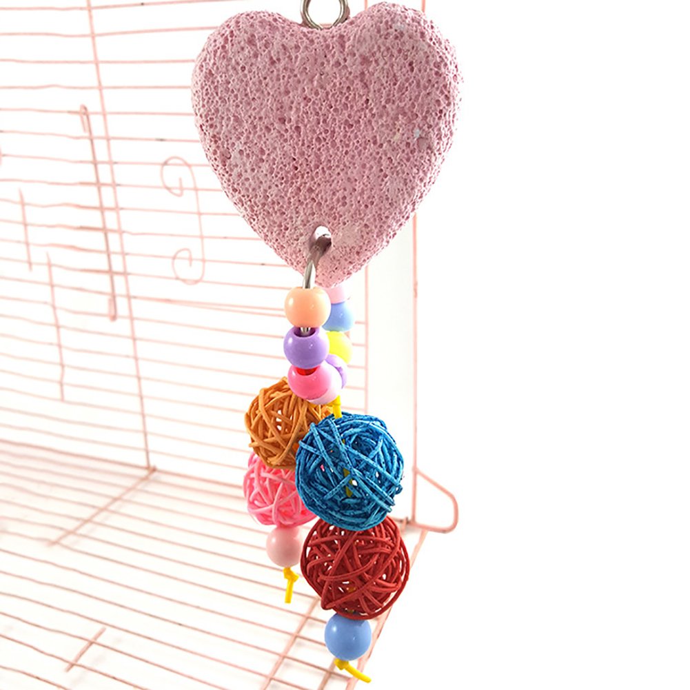 Colorful Parrot Chew Toys for Teeth Care - Hanging Swing Balls with Heart Stone | Bird Enrichment Activity & Cage Accessories for Small Pets