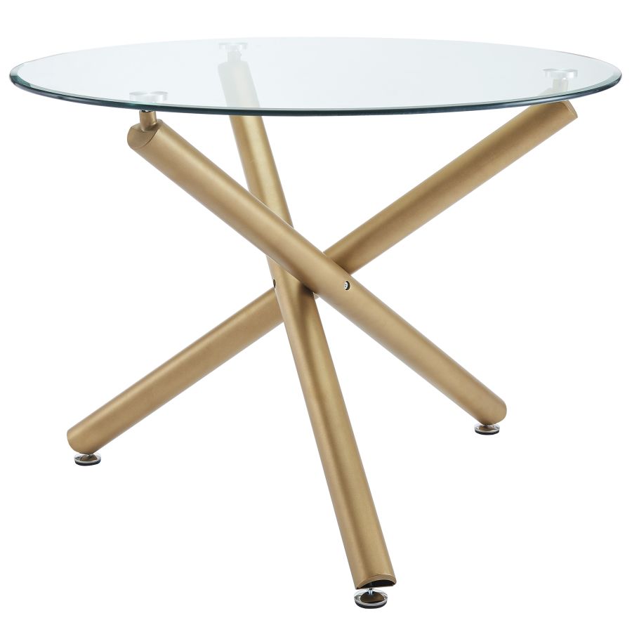 Carmilla 5-Piece Dining Set - Aged Gold Finish with Blue Upholstered Chairs | Modern Kitchen & Dining Room Furniture for Small Spaces | Perfect for Breakfast Nook, Apartment, or Cozy Home Decor