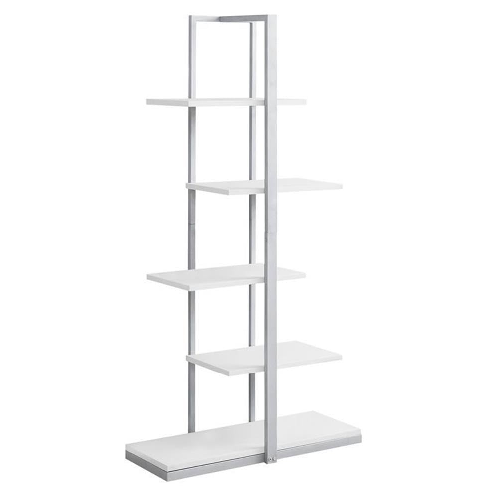 Pemberly Row 5-Shelf Metal Bookcase - White & Silver Storage Shelf for Home Office, Living Room, Bedroom & Library Organization