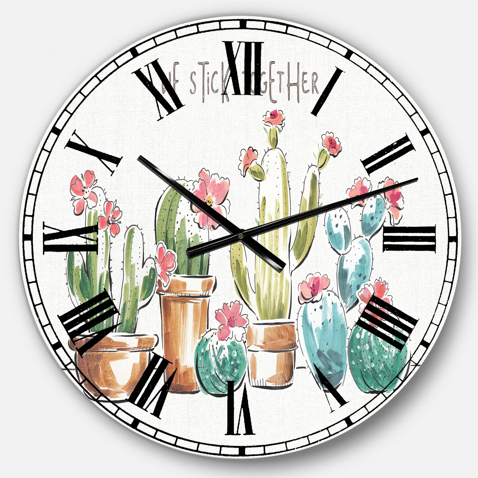 Designart Desert Botanical Bloom III Round Metal Wall Clock - Farmhouse Wall Art Decor for Home, Living Room, Bedroom & Office | Perfect for Boho, Rustic & Modern Interior Design