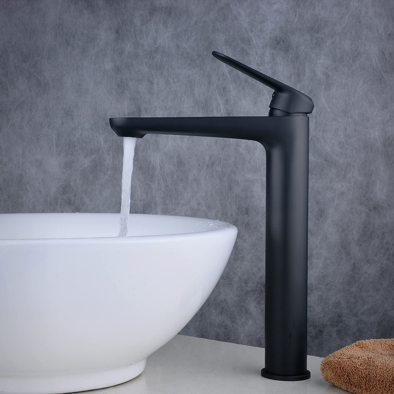 Black Single Handle Vessel Sink Faucet - Tall Spout for Bathroom Vanity & Commercial Use