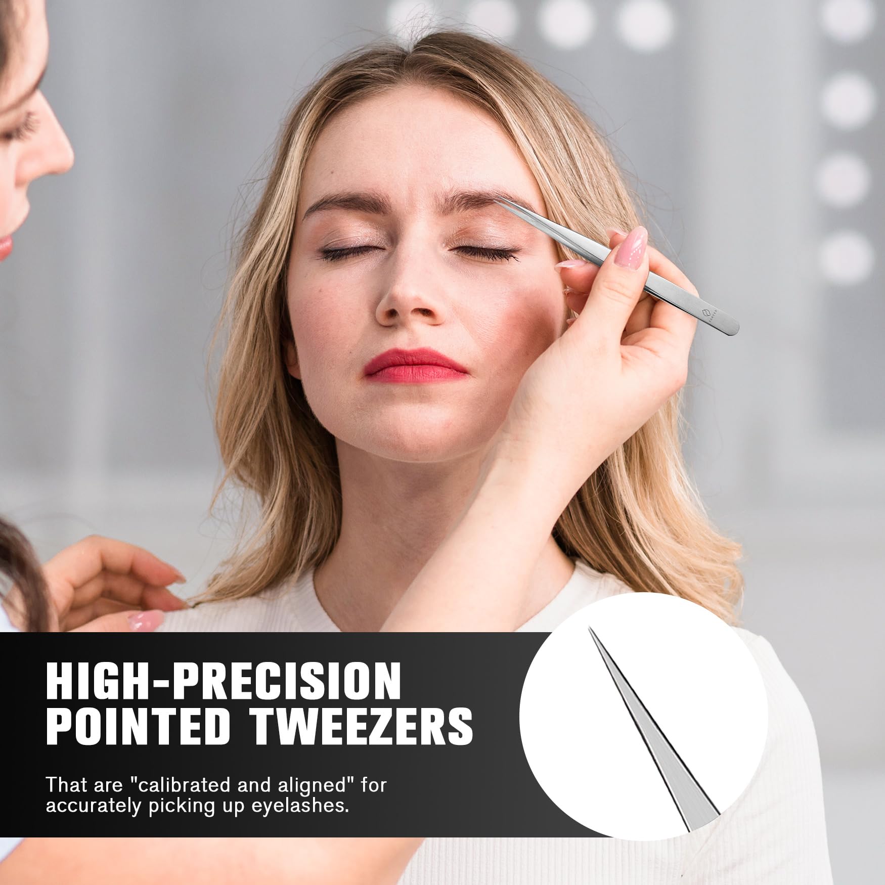 FERYES Professional Eyelash Extension Tweezers Set (2 PCS) - Straight & Curved Pointed Tip Stainless Steel Tweezers for 3D/6D Volume Mink Lash Extensions, Isolation & Application | Perfect for Salon Professionals & DIY Lash Artists at Home