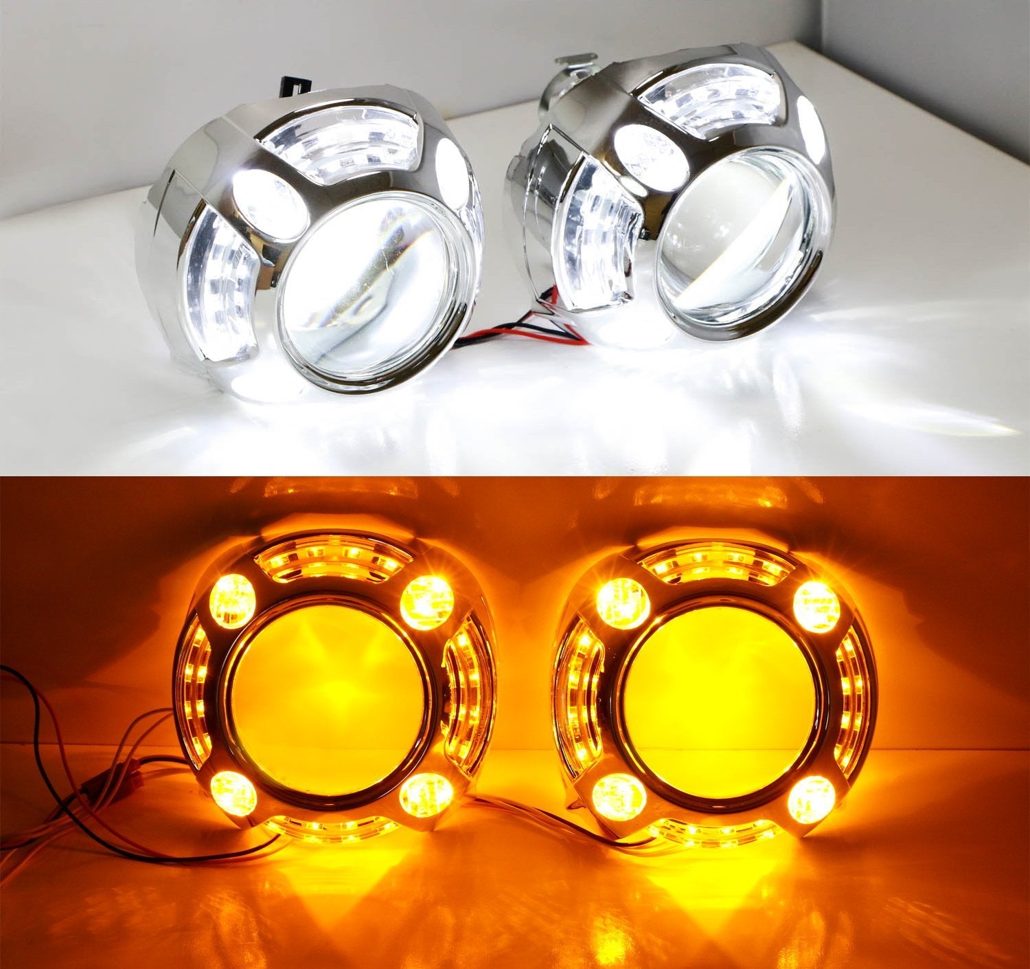 3.0 H1 Bi-Xenon Projector Lens with Porsche Style 4 LED DRL Shroud - High Performance Headlight Upgrade for Cars, Trucks & SUVs - Perfect for Night Driving & Custom Builds