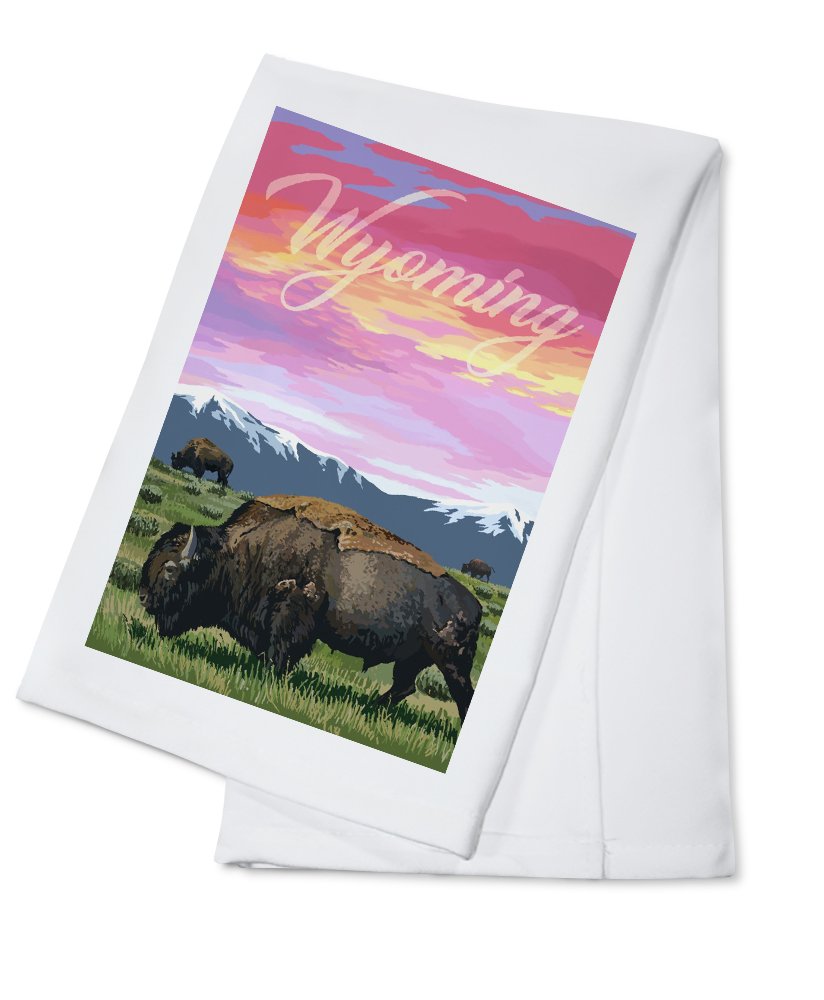 Wyoming Bison Sunset 100% Cotton Tea Towel - Decorative Hand Towel for Kitchen, Home Decor | Perfect for Drying Dishes, Gift Giving & Farmhouse Style Decor