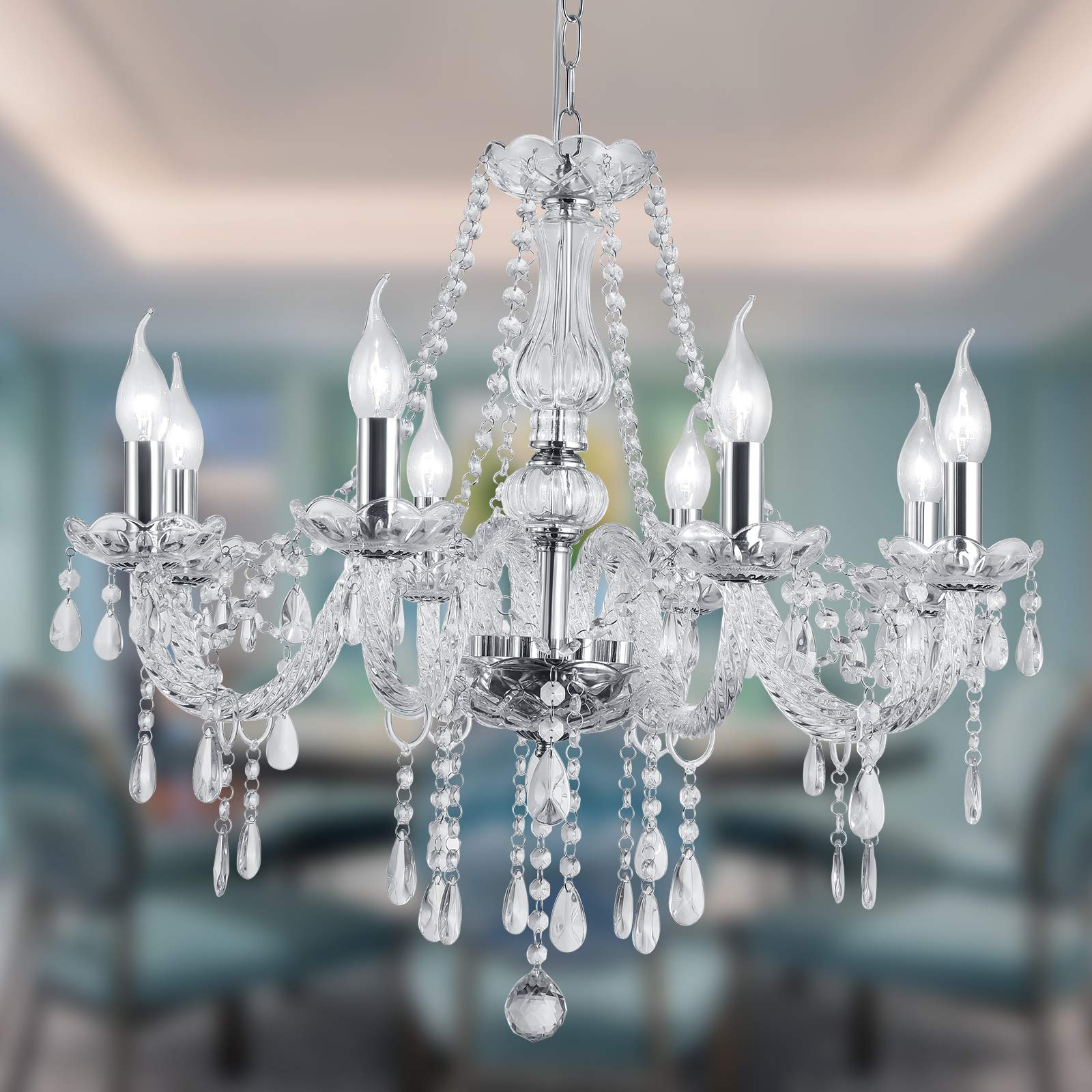 Crystal Chandelier Lighting Fixture - Modern 8-Light Pendant Ceiling Lamp for Dining Room, Living Room, Bedroom & Hallway | Elegant Home Decor with 8 Bulbs | Perfect for Wedding, Restaurant & Luxury Interior Design