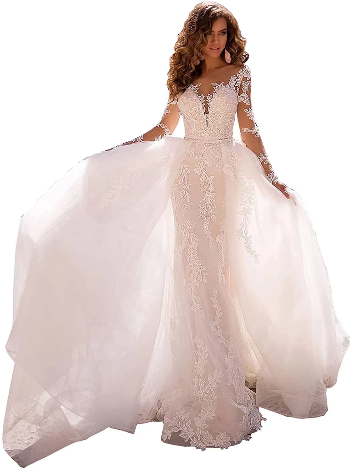 Elegant 2022 Women's Lace Wedding Dresses for Bride - Beach Bridal Gowns & Formal Wedding Dresses | Perfect for Beach Weddings, Garden Ceremonies & Romantic Vows