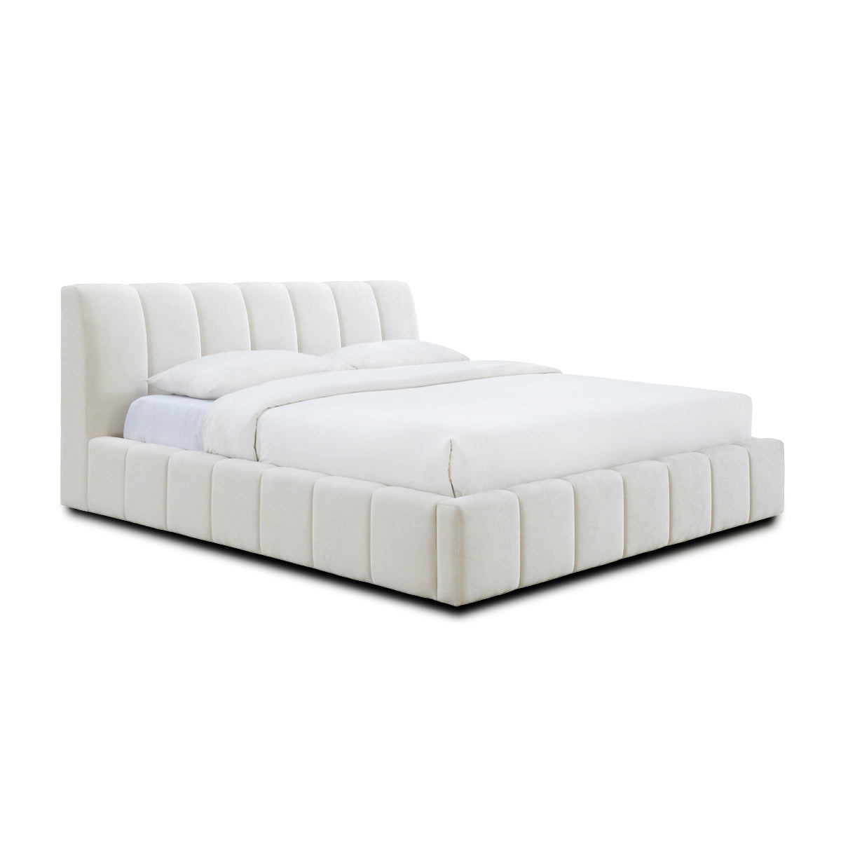 Allocco King Size Bed Frame with Upholstered Headboard - Cream Velvet Fabric for Luxurious Bedroom Decor | Perfect for Master Bedrooms, Guest Rooms & Modern Home Interiors