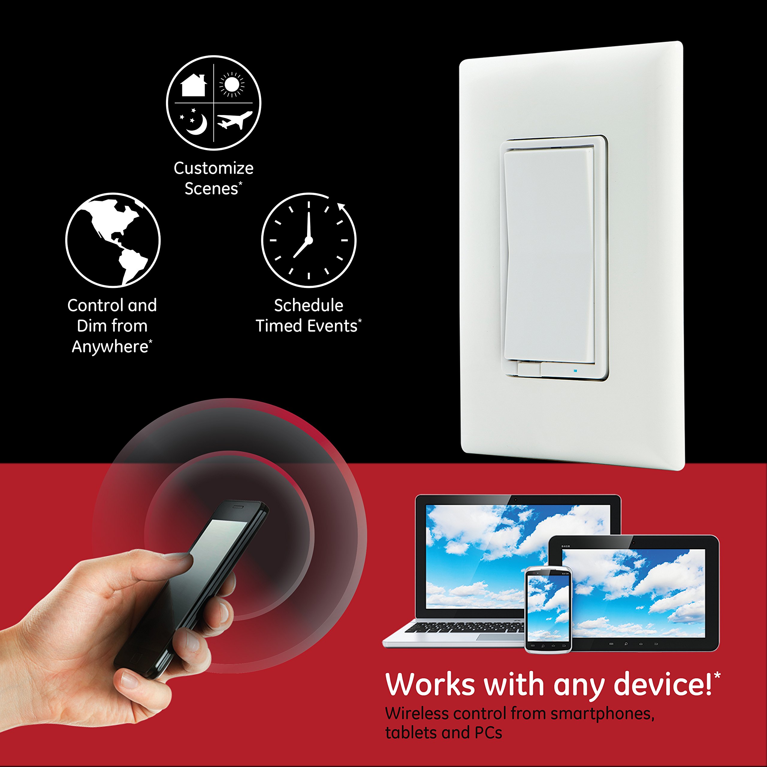 GE Zigbee Smart Dimmer Switch for In-Wall Lighting Control - Neutral Wire Required - Compatible with Alexa, Echo Show (2nd Gen) - White & Light Almond (Model 45857) - Perfect for Smart Home Automation & Voice Control