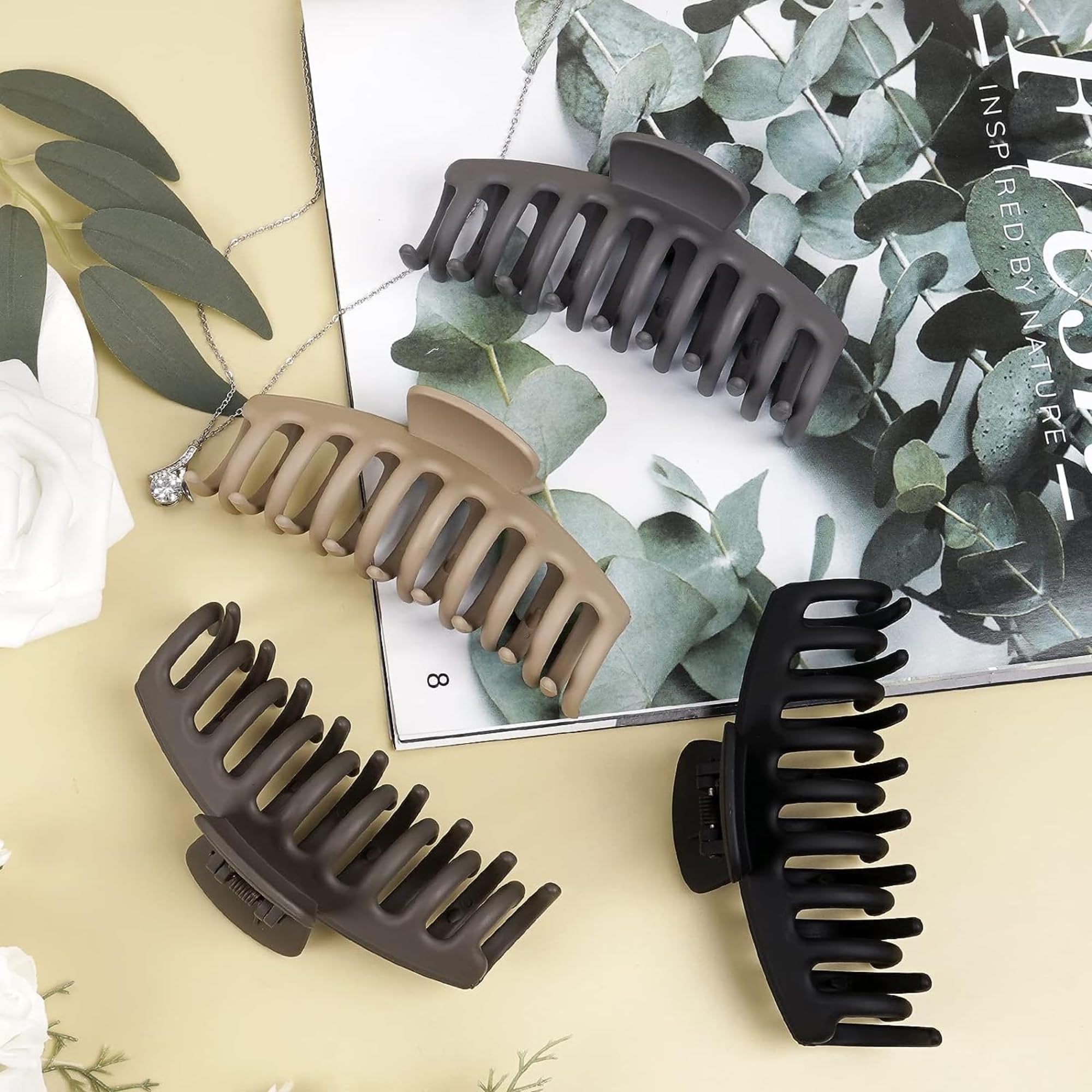 Chema 3-Piece Large Hair Claw Clips for Women - Non-Slip Matte Finish Strong Hold Banana Hair Clips for Thick & Thin Hair - Perfect for Ponytails, Buns & Everyday Hairstyles