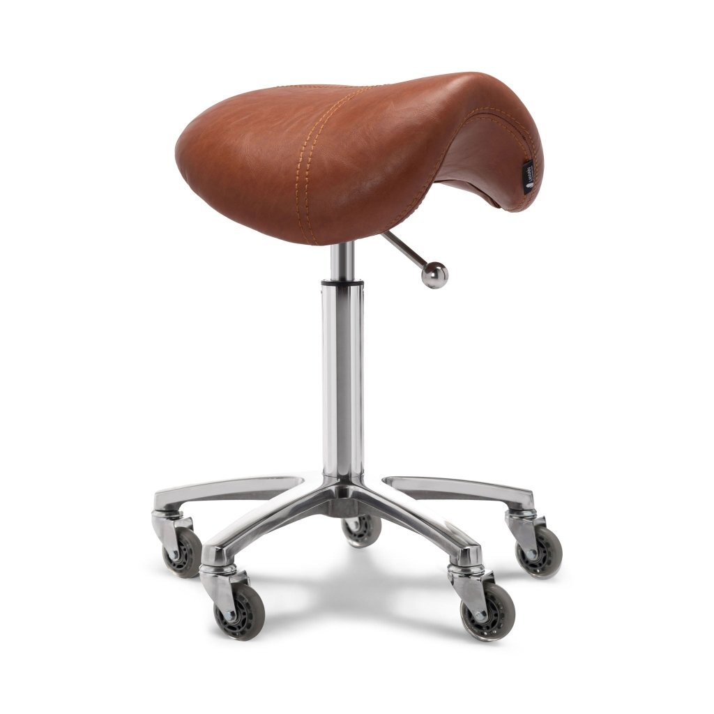 Lanvain Salon Saddle Rolling Stool Chair - Chrome Metal Base with Hair-Free Silicone Wheels - Adjustable Height Beauty Stool for Hair Salons, Barber Shops & Nail Studios