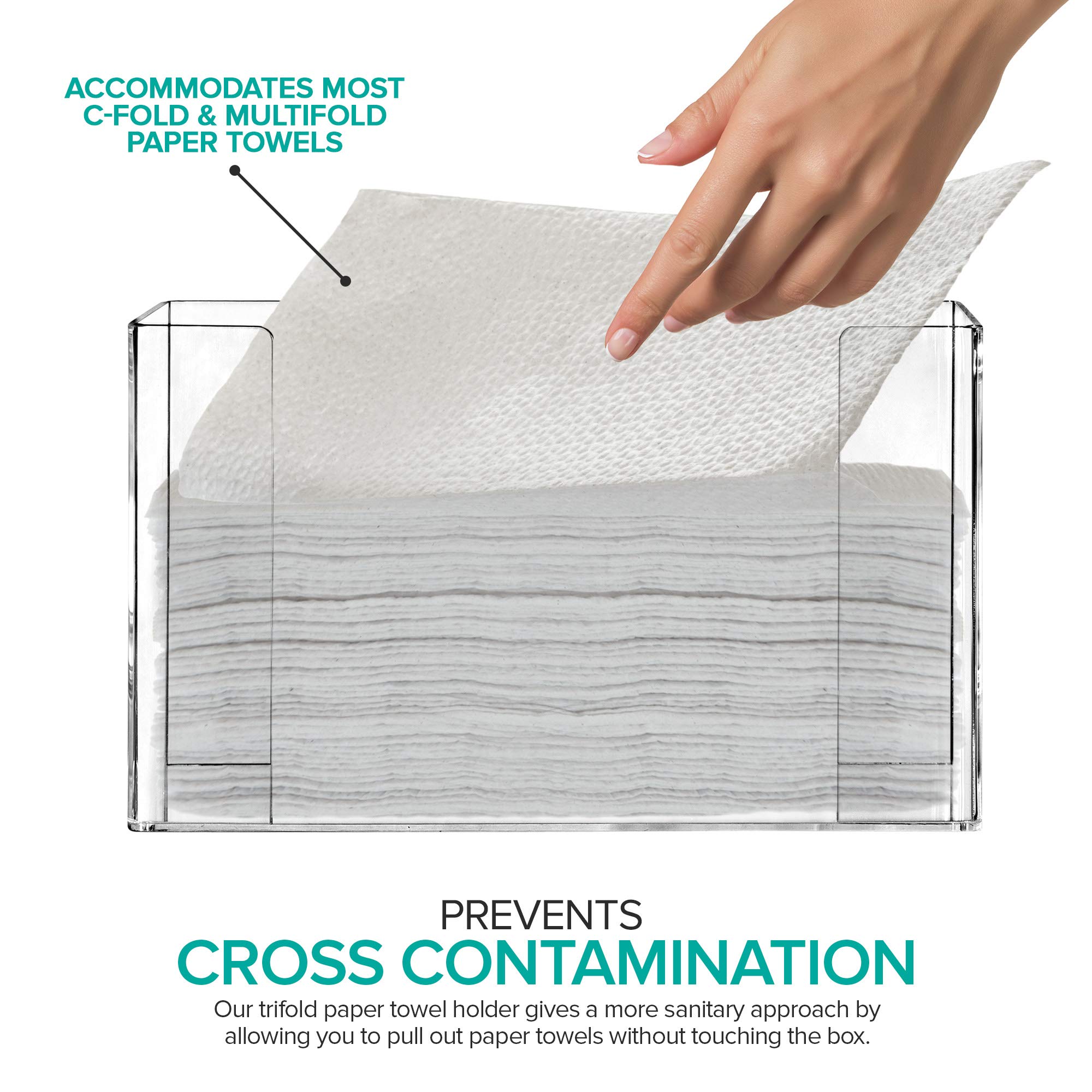Stock Your Home Acrylic Paper Towel Dispenser - Countertop & Wall Mount Folded Paper Towel Holder for Kitchen, Bathroom & Commercial Use - Durable Disposable Hand Towel Organizer for Home & Office Cleaning