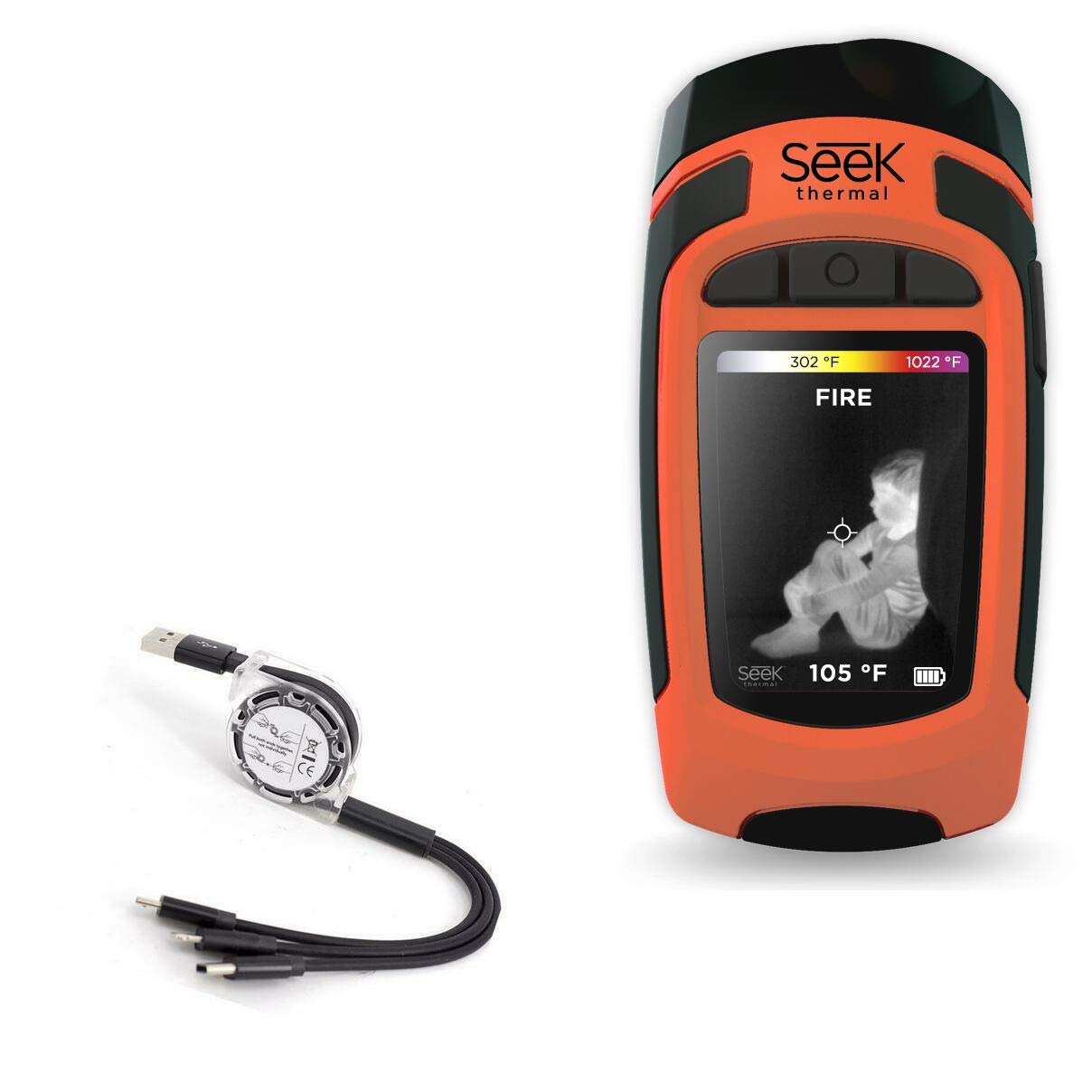 Seek Thermal Reveal FirePRO Compatible USB Cable - Retractable AllCharge miniSync Charging Cord for Seek Thermal FirePRO (Jet Black) | Perfect for Outdoor Fire Detection, Hunting & Security Surveillance