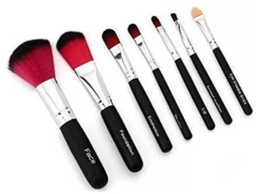 Soft Bristle 7-Piece Black Makeup Brush Set with Pink Beauty Blender - Perfect for Professional & Home Makeup