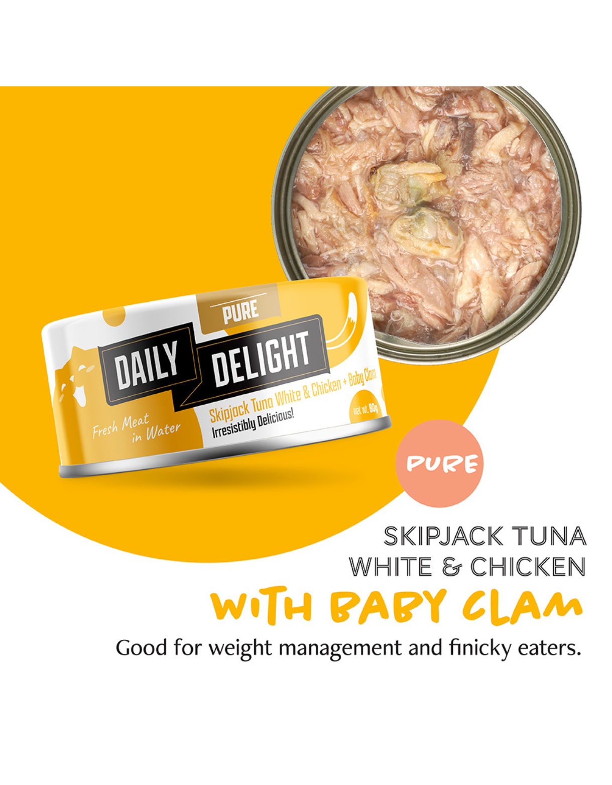 Premium Skipjack Tuna, White Chicken & Baby Clam Canned Cat Food - Grain-Free, High Protein Wet Food for Adult & Senior Cats (80g) - Perfect for Mealtime, Travel & Emergency Pet Supplies