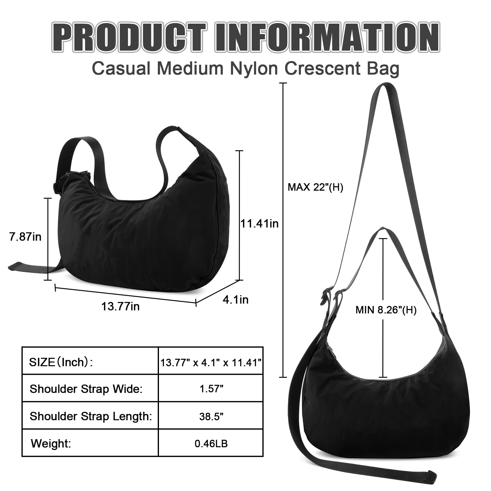 Stylish Nylon Crescent Crossbody Bag for Women - Adjustable Strap, Large Capacity & Waterproof - Perfect for Travel, Shopping & Everyday Use