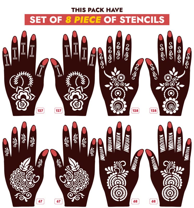 Apcute Henna Stencil Stickers for Hands - Set of 8 Pcs, Easy-to-Use Mehndi Designs for Girls, Women & Kids | Perfect for Weddings, Parties & Festive Occasions
