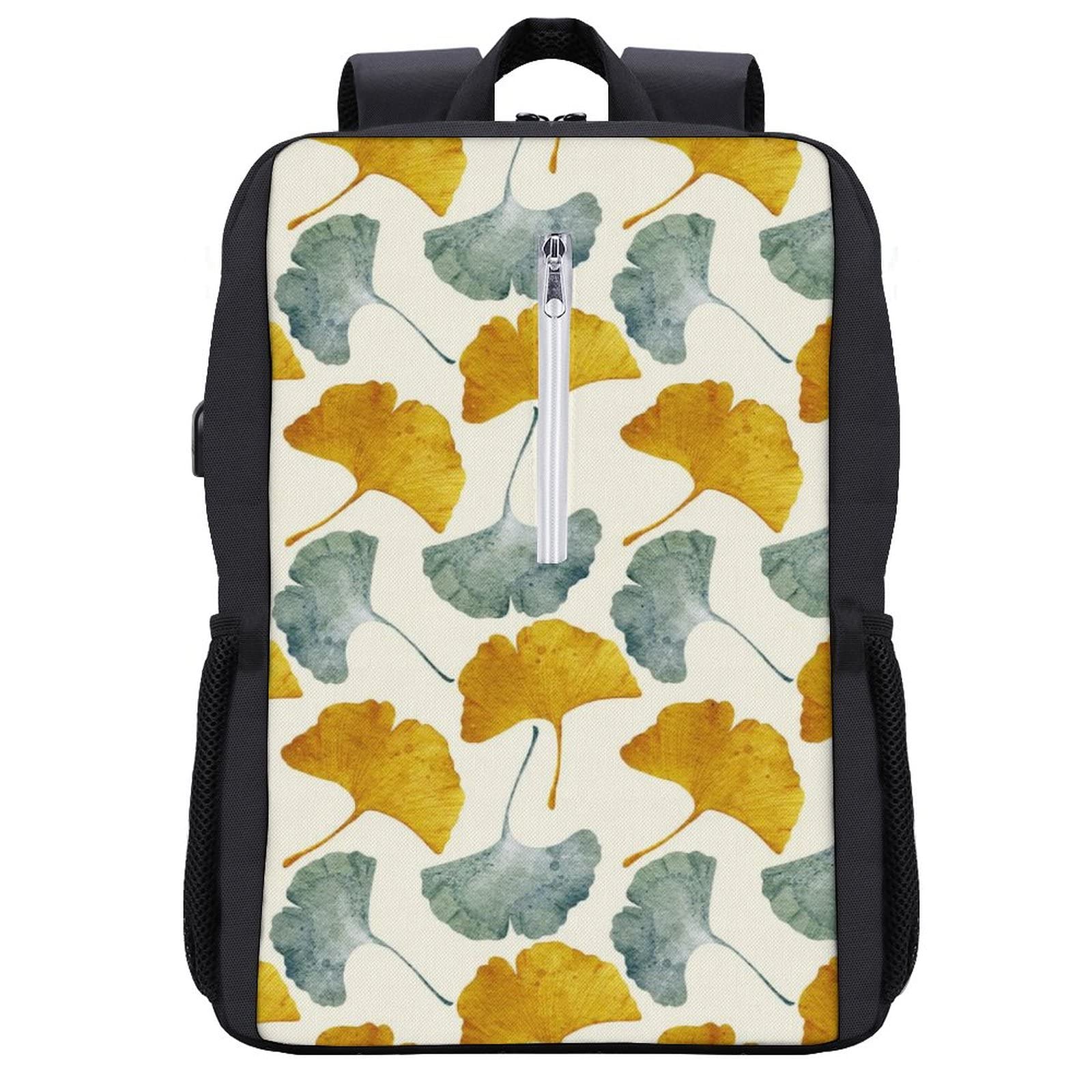 Ginkgo Leaf Autumn Laptop Backpack for Men & Women - USB Charging Port, Water-Resistant School Bookbag, Carry-On Travel Backpack - Perfect for College, Work & Daily Commute