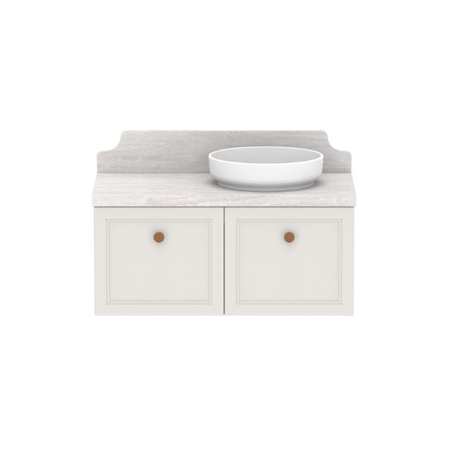 ADP Mabel Wall Mounted Vanity with Cherry Pie Premium Solid Surface Countertop - Modern Bathroom Sink for Small Spaces & Powder Rooms