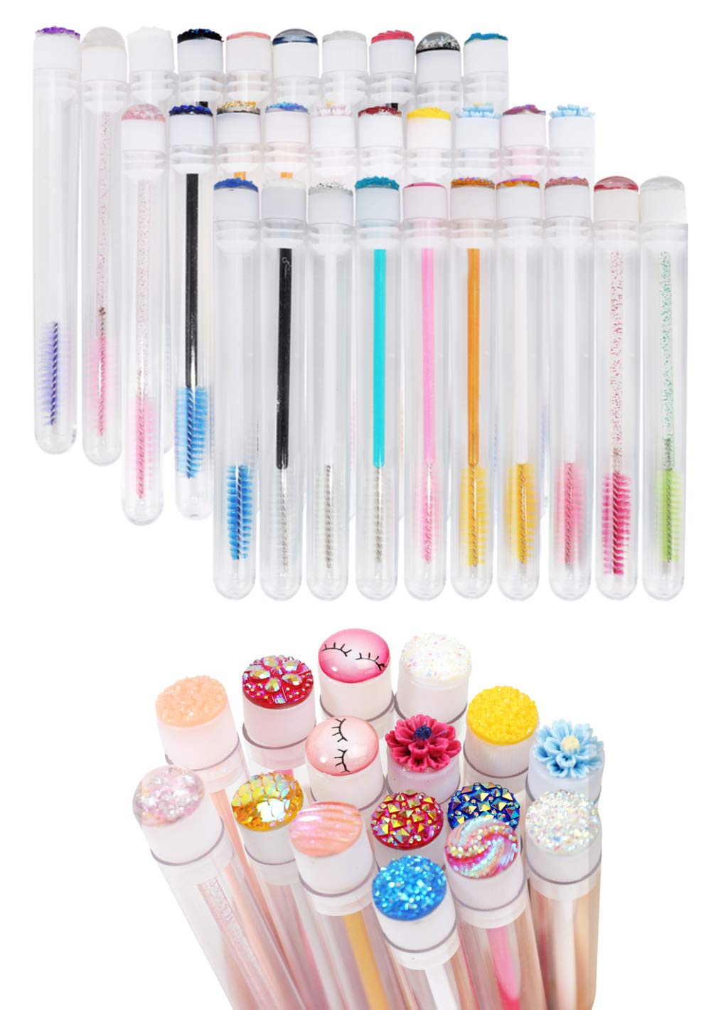 Disposable Mascara Brushes - 20 Pcs Diamond Eyelash Spoolies with Sanitary Tubes | Professional Makeup Brush Wands for Lash Extensions, DIY Mascara & Salon Use | Perfect for Home, Travel & Professional Makeup Kits
