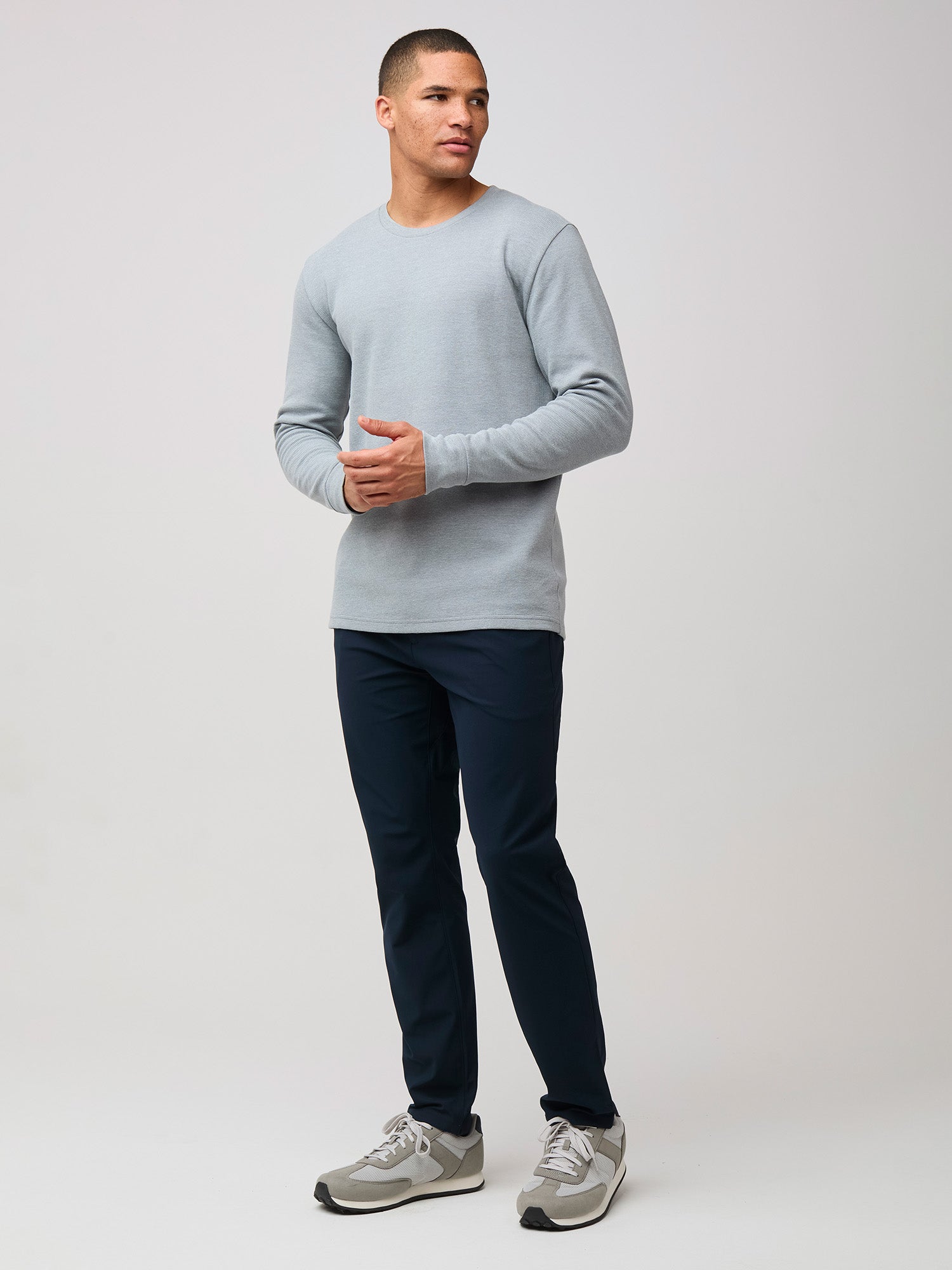 Heather Grey Thermal Long Sleeve Crew Neck Shirt for Men - Warm Winter Base Layer, Cold Weather Workout & Outdoor Activities