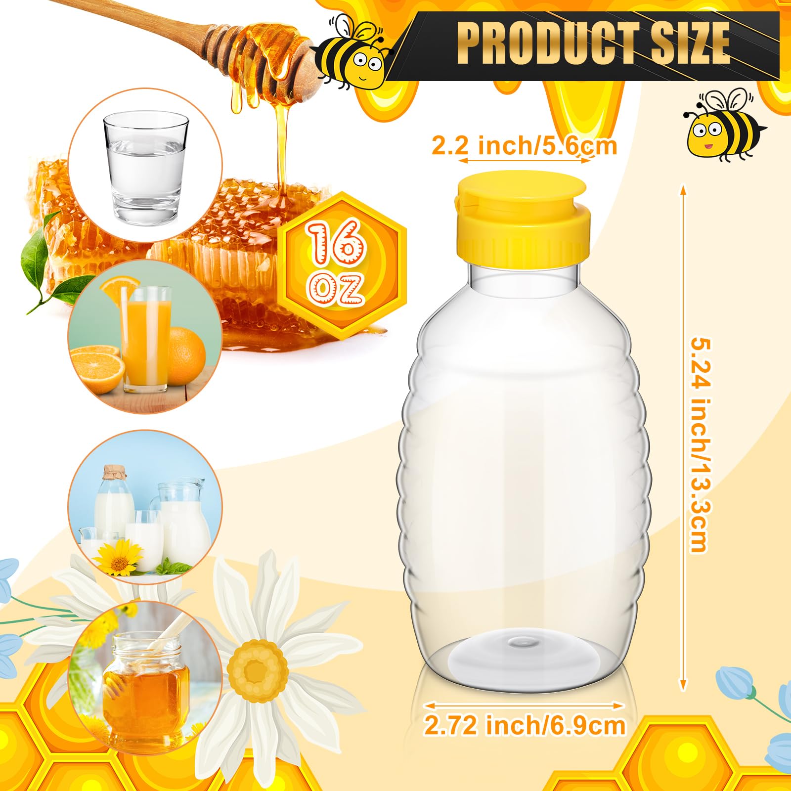 96 PCS Clear Plastic Honey Bottles 16 Oz with Lids - Empty Squeeze Bear Jars for Easy Honey Storage & Dispensing - Perfect for Home, Gifts, and DIY Projects