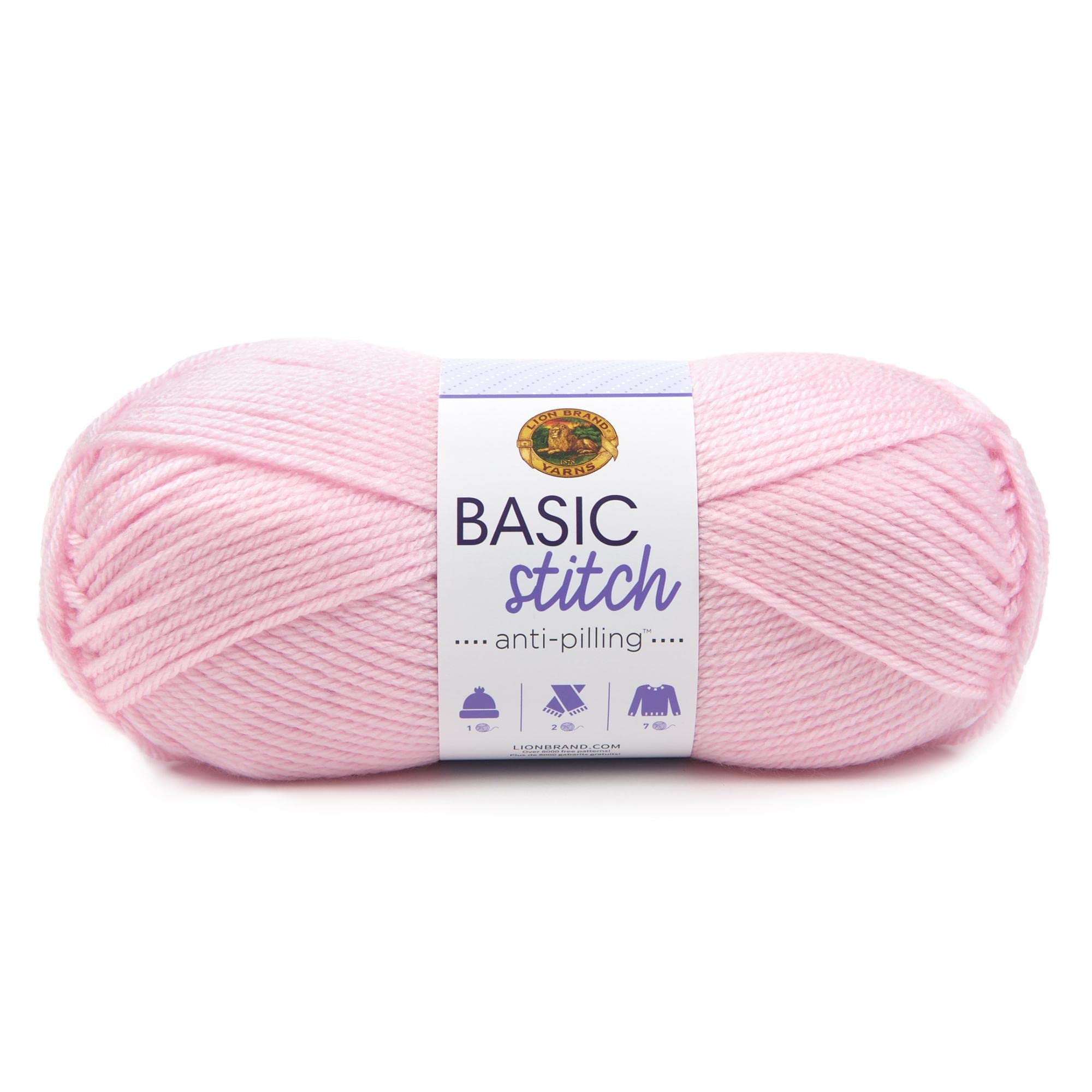 Lion Brand Yarn Basic Stitch Anti-Pilling Knitting & Crochet Yarn - 1 Pack Baby Pink - Soft Yarn for Baby Blankets, Scarves, and DIY Crafts