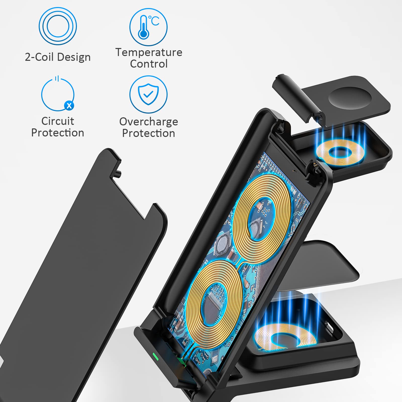 3-in-1 Foldable Wireless Charging Station - 18W Fast Charger for iPhone 16/15/14/13/12 Pro Max & Galaxy S23 - Portable Travel Charger for Apple Watch Series 9/8 & AirPods Pro/4/3/2 - Perfect for Home, Office & Travel Use