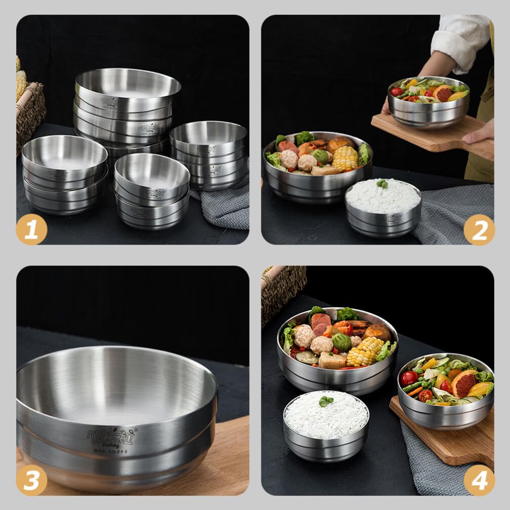 PRETYZOOM Stainless Steel Double-Layer Soup Bowl - Insulated Food Container for Hot & Cold Dishes - Durable Kitchen Tableware for Home, Office, Camping & Outdoor Use