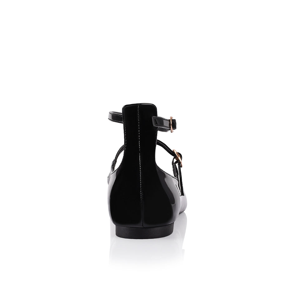 Issie Buckle Flats - Black Patent Leather Women's Shoes for Casual & Office Wear | Comfortable & Stylish Slip-On Flats