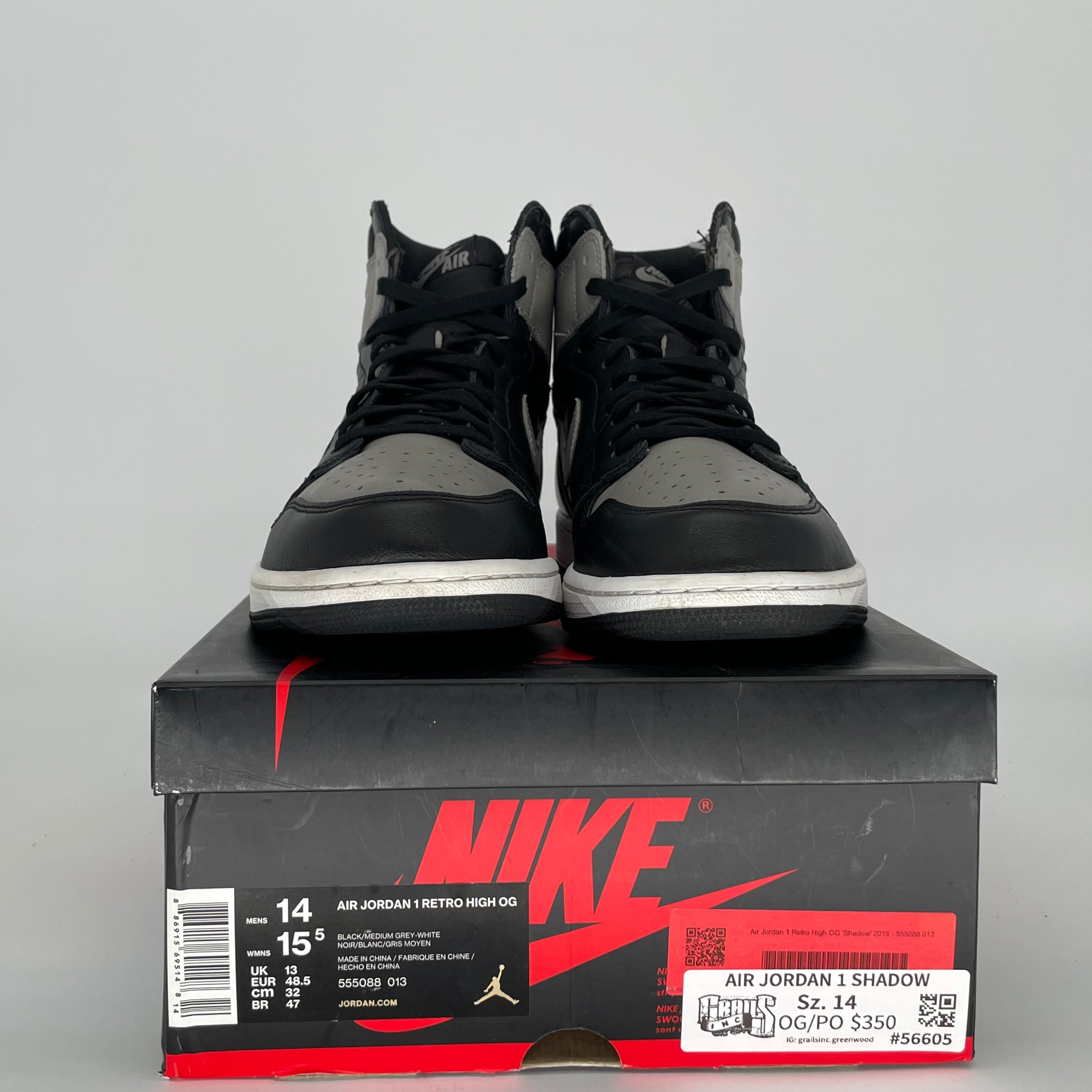AIR JORDAN 1 Retro High OG 'Shadow' Men's Basketball Shoes Size 14 - Black/Dark Grey (555088-013) | Official Nike Release for Sneaker Collectors & Basketball Players