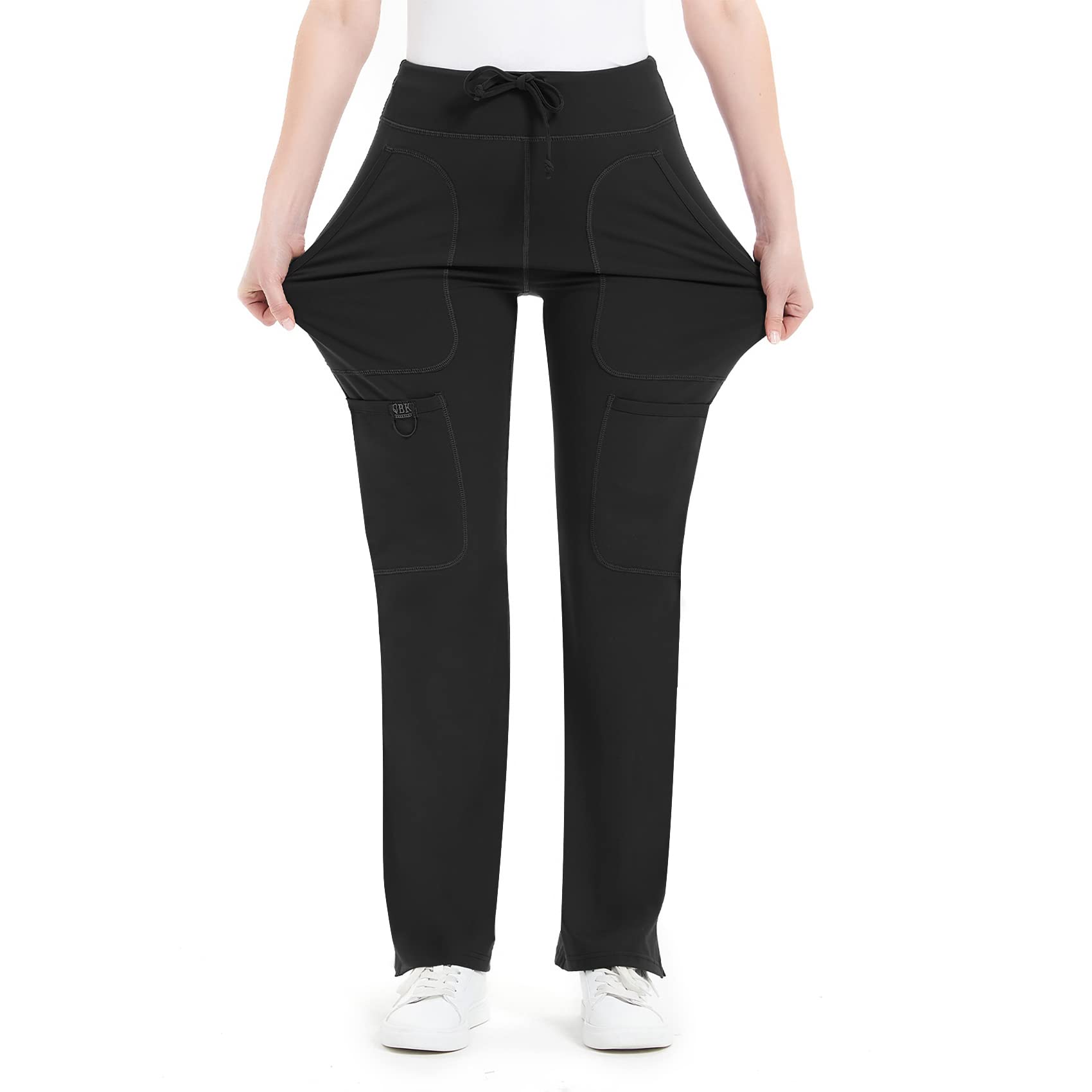 QBK Women's Mid Rise Yoga Scrub Pants - 5 Pocket Cargo Work Pants for Yoga, Nursing & Healthcare Professionals - Comfortable Stretchy Medical Scrubs for Workouts & Hospital Shifts