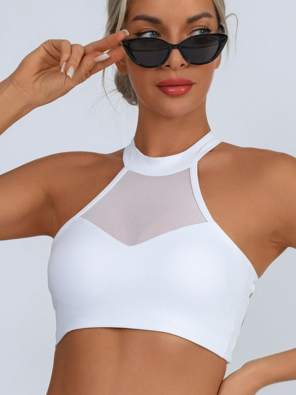 ZASUWA Women's Sexy Mesh Cross Back Quick Dry Sports Bra - High Support Workout Top for Yoga, Running & Gym