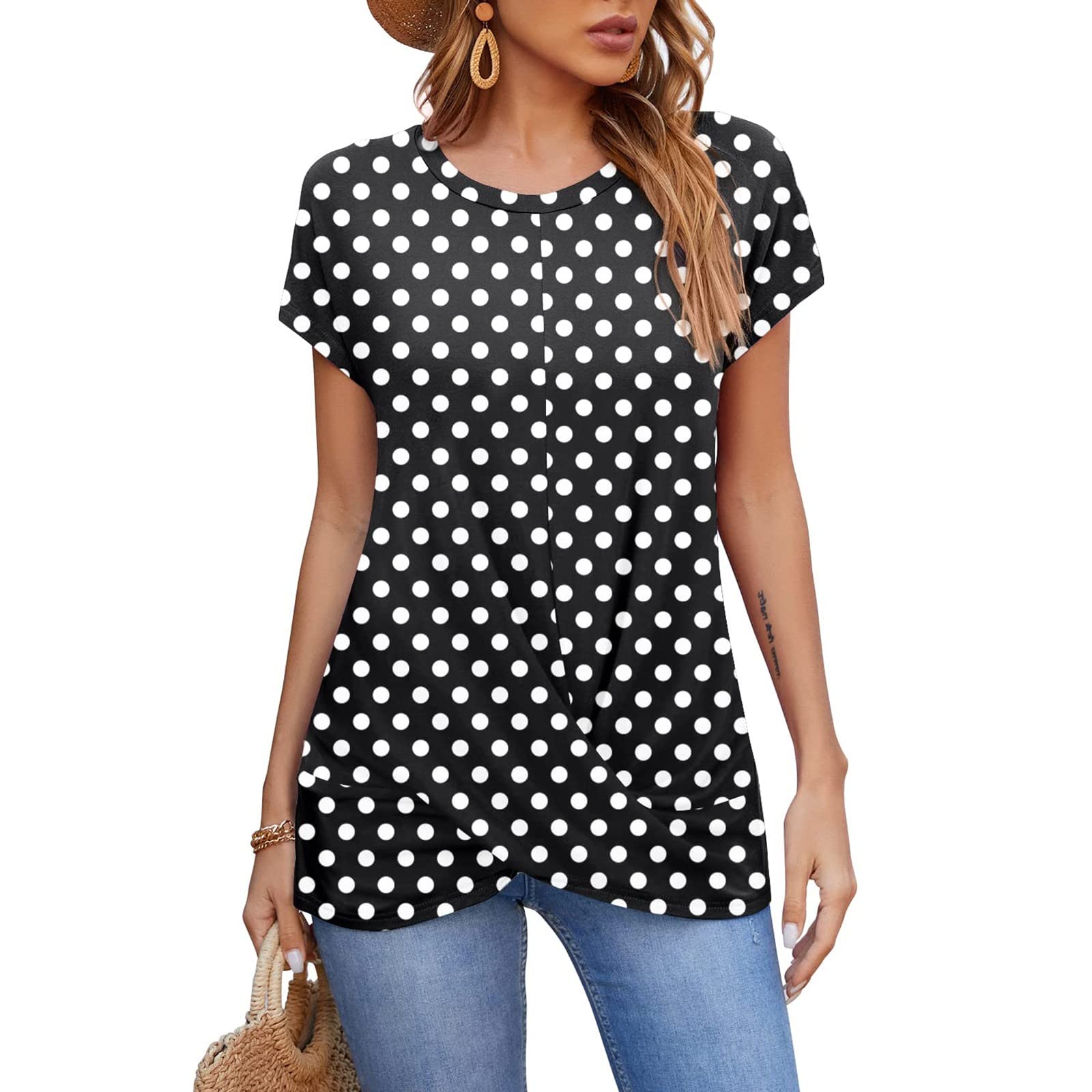 Women's Short Sleeve T-Shirts - Summer Casual Loose Tunic Tops with Front Twist Detail, Basic Work Tee, Trendy Blouse for Ladies | Perfect for Office, Outings & Everyday Wear