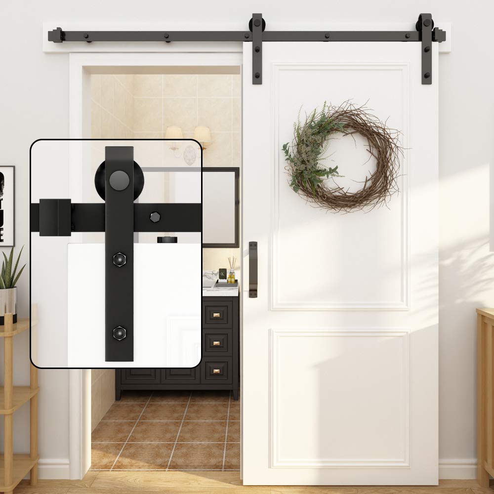 WINSOON 17FT Antique Black Sliding Barn Door Hardware Kit - Adjustable Roller Track System (4-18FT) for Rustic Home, Office, and Loft Interior Design