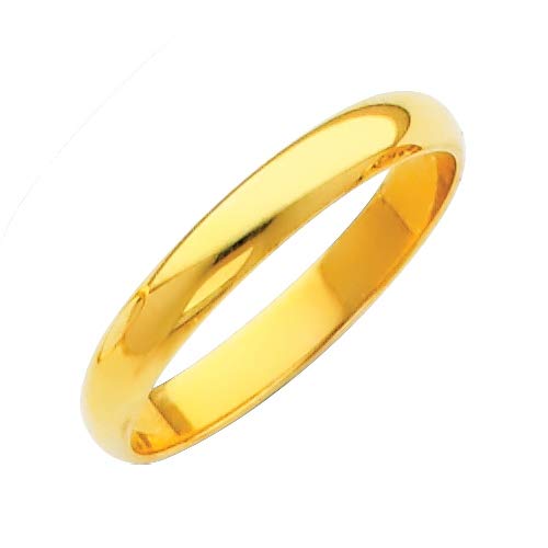 14K Yellow Gold 3mm Plain Wedding Band Ring for Women - Size 4-12 (10,10.5,11,11.5) - Dainty Minimalist Stackable Ring - Perfect for Bridal, Anniversary, Valentine's Day Gifts & Everyday Wear